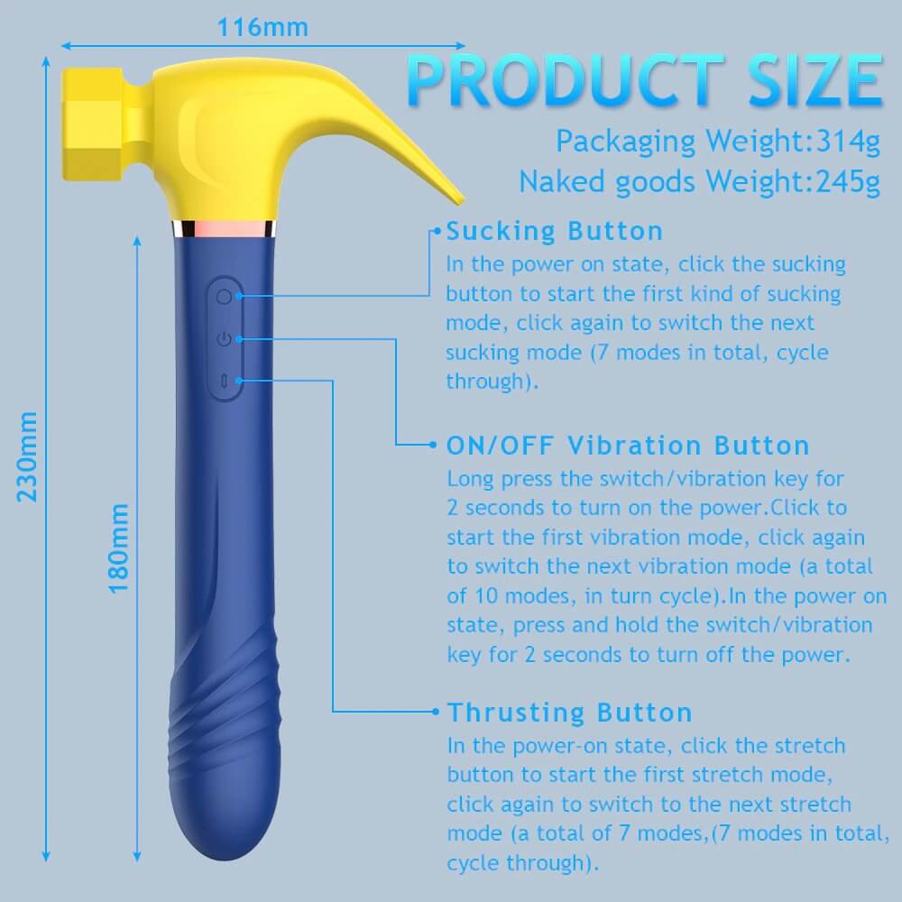 Women's Hammer Style Vibrator with Telescopic Handle / Female Clitoral Suction Masturbator - EVE's SECRETS