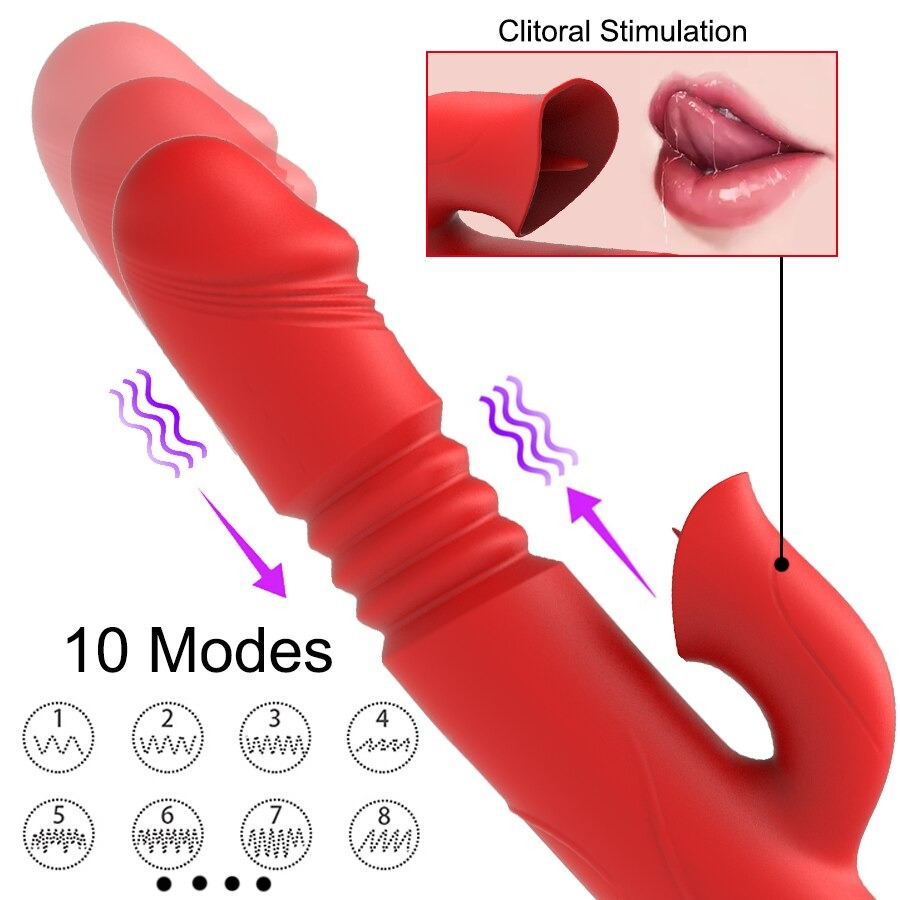 Women's Heating Dildo Vibrator / Adult Clitoris Telescopic Stimulator / Sex Toy Rabbit Vibrator - EVE's SECRETS