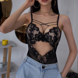Women's Hollow Bodysuit with Lace / Sexy Jumpsuit with Bow / Push Up Bra for Adult - EVE's SECRETS