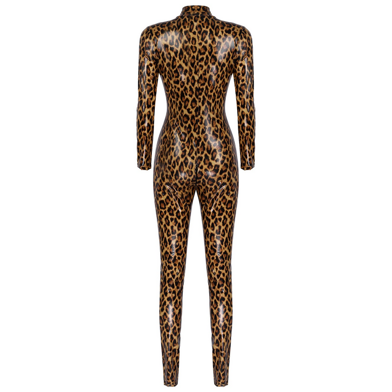 Women's Leopard Print Catsuit / One-Piece Long Sleeve Bodysuit / Sexy Slim-Fit Outfits - EVE's SECRETS
