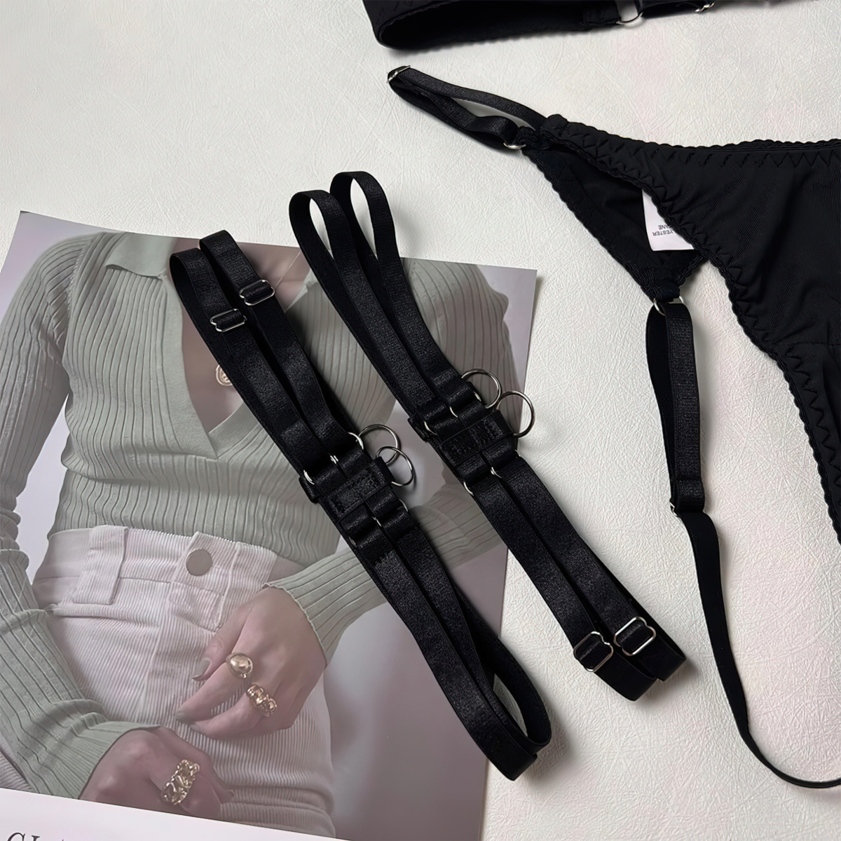 Women's Lingerie Sets / Sexy Female O-Neck Collar Open Chest Bras / Erotic High Waist Panties - EVE's SECRETS