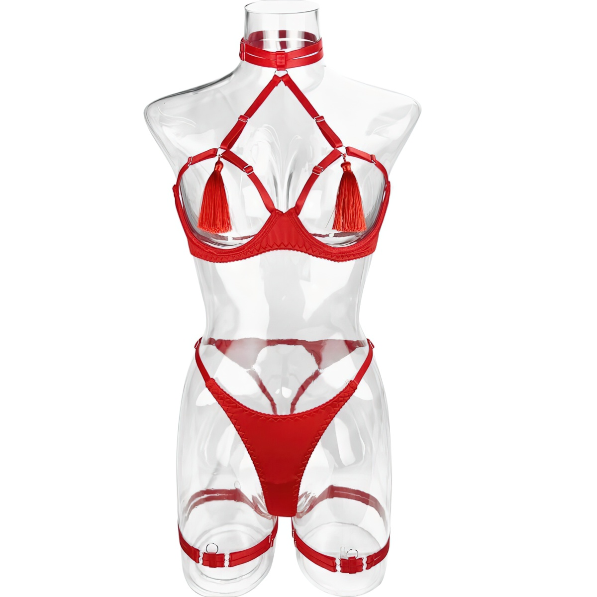 Women's Lingerie Sets / Sexy Female O-Neck Collar Open Chest Bras / Erotic High Waist Panties - EVE's SECRETS