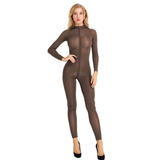 Womens Long Sleeves Sexy Bodysuit / Smooth Fiber Double Zipper Open Crotch Jumpsuit - EVE's SECRETS