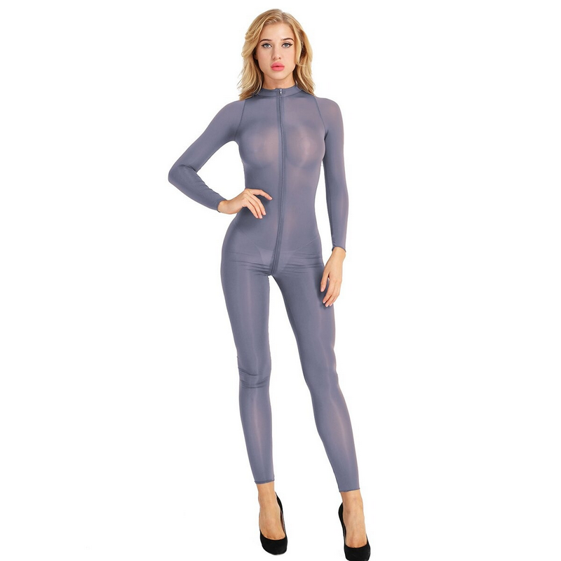 Womens Long Sleeves Sexy Bodysuit / Smooth Fiber Double Zipper Open Crotch Jumpsuit - EVE's SECRETS