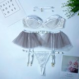 Women's Luxury Lace and Ruffled Set 3-Piece / Erotic Lingerie of Sexy Bra, panty & Garter Belt - EVE's SECRETS