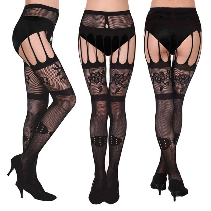 Women's Mesh Stockings / Floral Underwear with Suspenders / Sexy Nylon Bodystockings - EVE's SECRETS