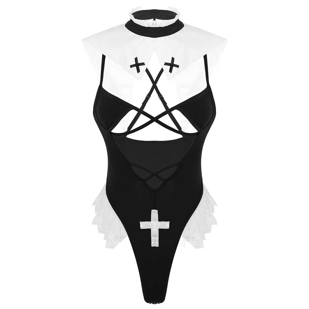 Women's Nurse Erotic Role Play Costume / Spaghetti Straps Deep Leotard Bodysuit - EVE's SECRETS