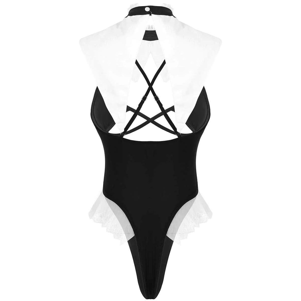 Women's Nurse Erotic Role Play Costume / Spaghetti Straps Deep Leotard Bodysuit - EVE's SECRETS