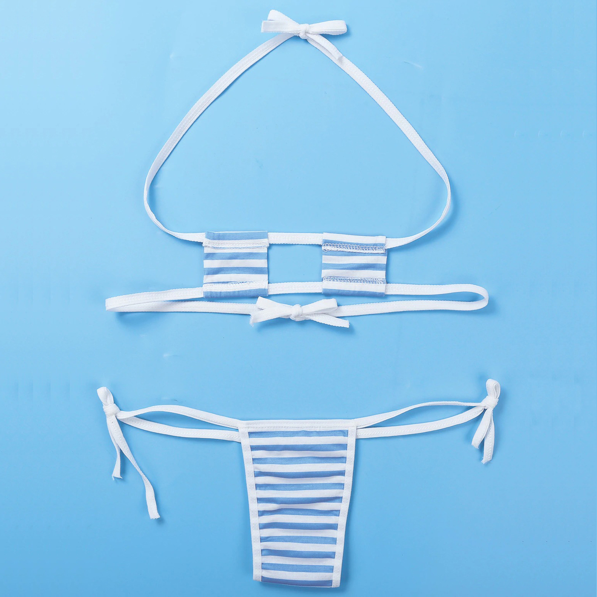 Women's Panties with Embroidered Striped Heart / Mini Bikini Lingerie Set - EVE's SECRETS
