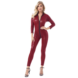 Women's Patent Leather Bodysuit with Long Sleeve / Sexy Skinny Jumpsuit on Zipper - EVE's SECRETS