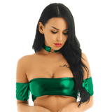 Women's Pole Dance Tube Bra / Shiny Strapless Top with O-Ring Choker / Female Sexy Outfits - EVE's SECRETS