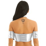 Women's Pole Dance Tube Bra / Shiny Strapless Top with O-Ring Choker / Female Sexy Outfits - EVE's SECRETS