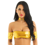 Women's Pole Dance Shiny Strapless Clubwear / Sexy Female Tank Tops with Collar Choker Necklace - EVE's SECRETS