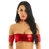 Women's Pole Dance Shiny Strapless Clubwear / Sexy Female Tank Tops with Collar Choker Necklace - EVE's SECRETS