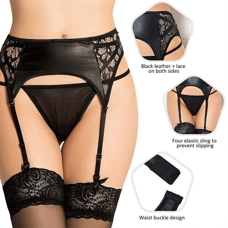 Women's Black Lace Garter Belt with G-String Panty / Female Erotic Underwear - EVE's SECRETS
