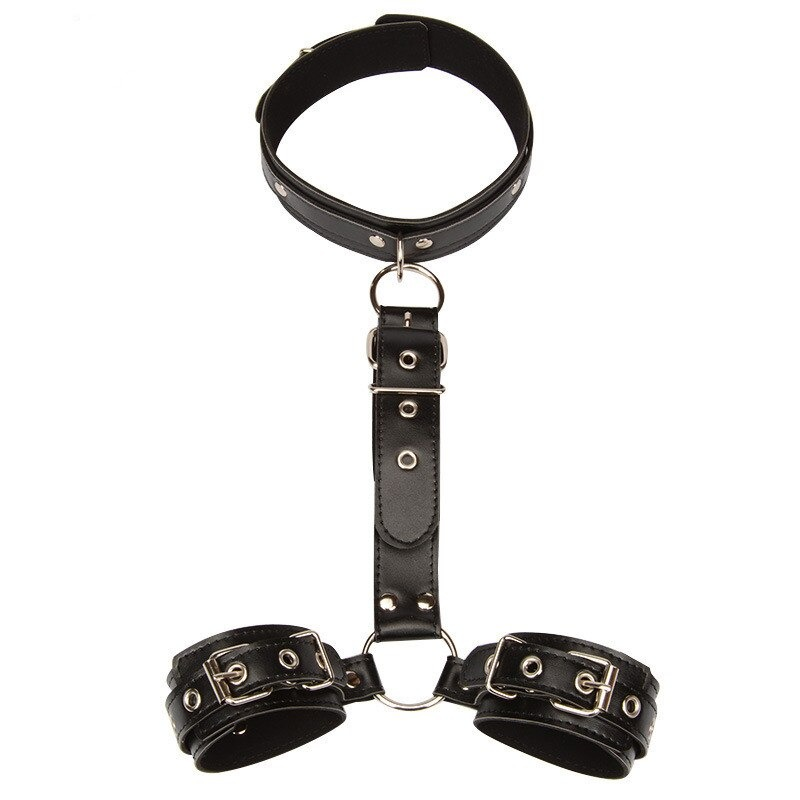Women's PU Leather Reverse BDSM Bondage / Adjustable Handcuffs with Neck Collar - EVE's SECRETS