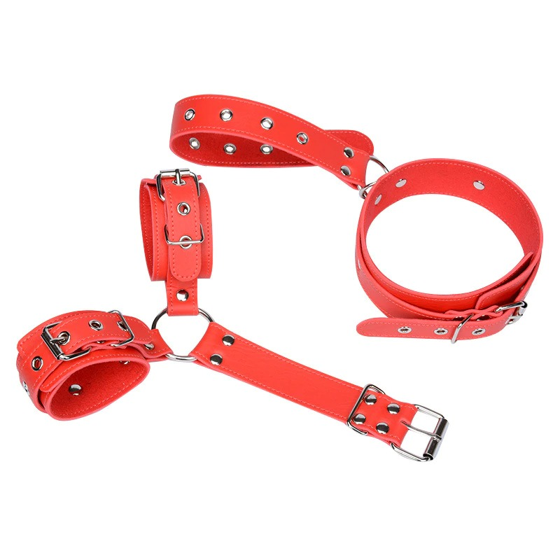 Women's PU Leather Reverse BDSM Bondage / Adjustable Handcuffs with Neck Collar - EVE's SECRETS