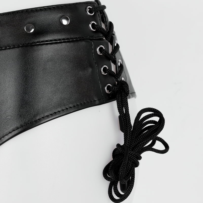Women's PU Leather Sexy Briefs with Chain / Stylish Lace-Up Lingerie with Open Crotch - EVE's SECRETS