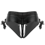 Women's PU Leather Sexy Briefs with Chain / Stylish Lace-Up Lingerie with Open Crotch - EVE's SECRETS