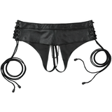 Women's PU Leather Sexy Briefs with Chain / Stylish Lace-Up Lingerie with Open Crotch - EVE's SECRETS