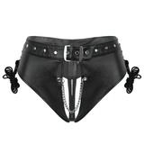 Women's PU Leather Sexy Briefs with Chain / Stylish Lace-Up Lingerie with Open Crotch - EVE's SECRETS