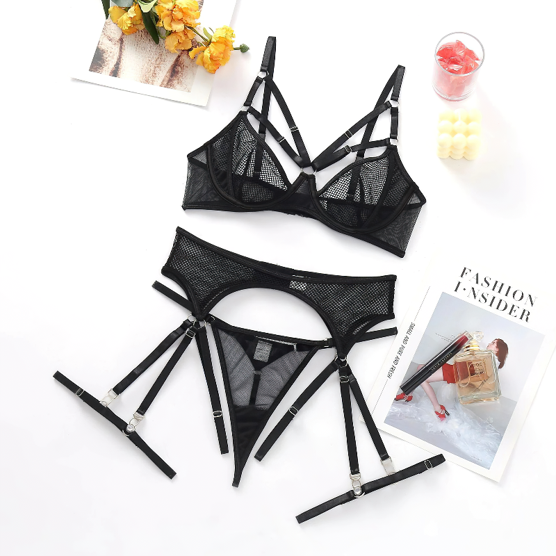 Women's Sensual 3-Piece Erotic Lace Lingerie / Female Transparent Mesh Sexy Underwear - EVE's SECRETS