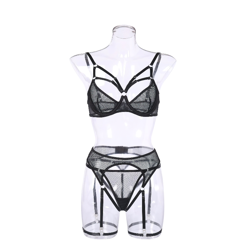 Women's Sensual 3-Piece Erotic Lace Lingerie / Female Transparent Mesh Sexy Underwear - EVE's SECRETS