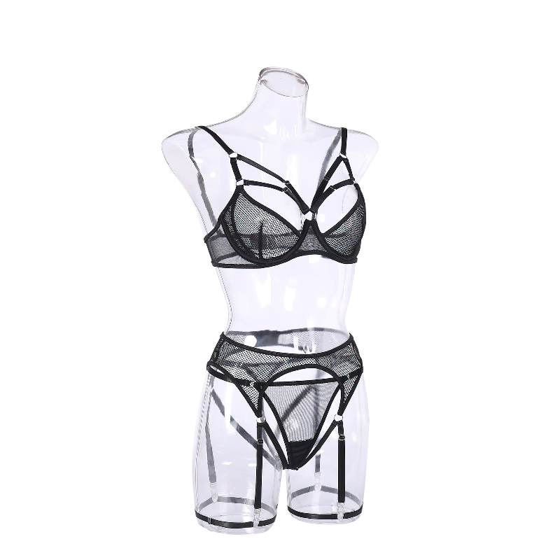 Women's Sensual 3-Piece Erotic Lace Lingerie / Female Transparent Mesh Sexy Underwear - EVE's SECRETS