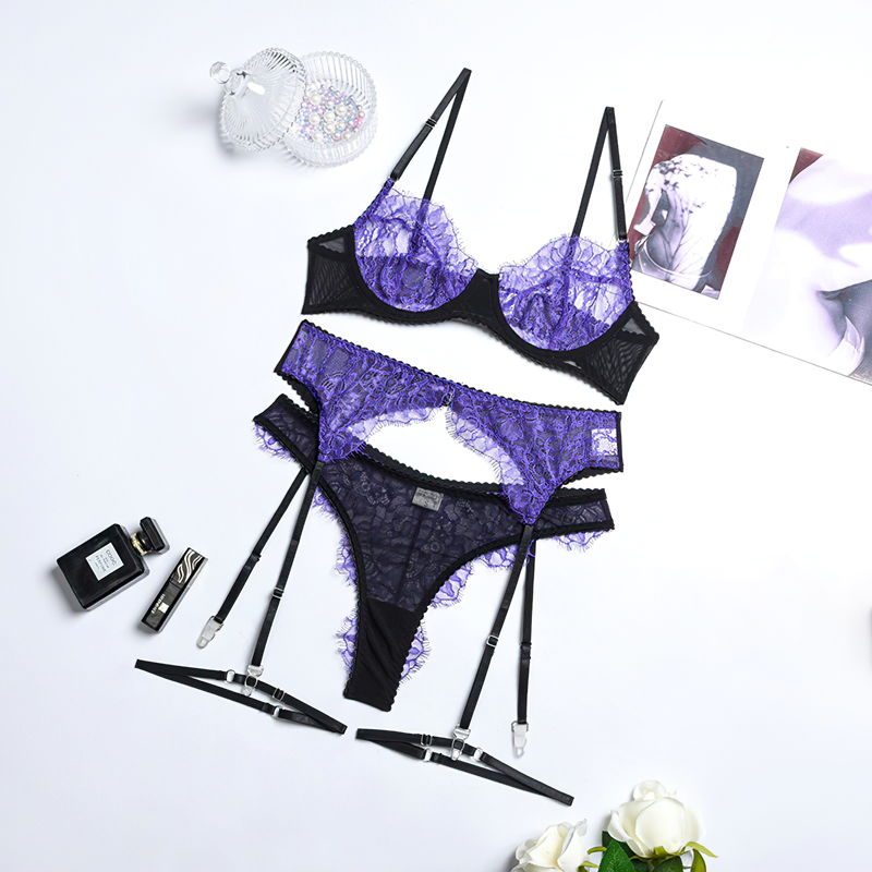 Women's Sensual Transparent Lace Lingerie / Exotic Female 3-Piece Garters Sets Underwear - EVE's SECRETS