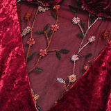 Women's Sexy Bodysuit with Floral Embroidery / Female Erotic Velvet Outfits in Burgundy Color - EVE's SECRETS