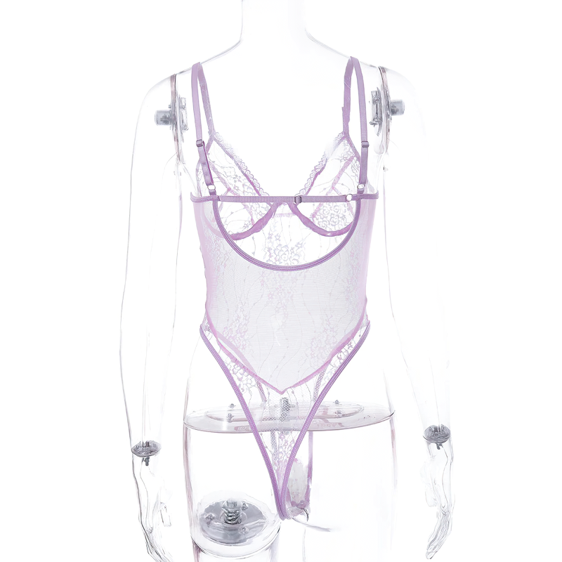 Women's Sexy Bodysuit with Lace Embroidery / Female Sheer Erotic Lingerie - EVE's SECRETS