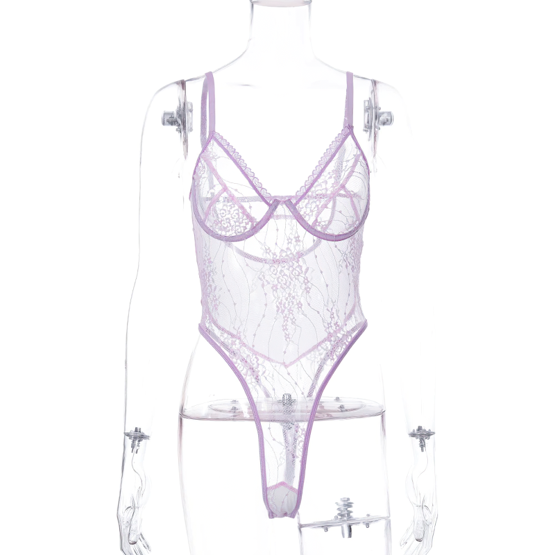 Women's Sexy Bodysuit with Lace Embroidery / Female Sheer Erotic Lingerie - EVE's SECRETS