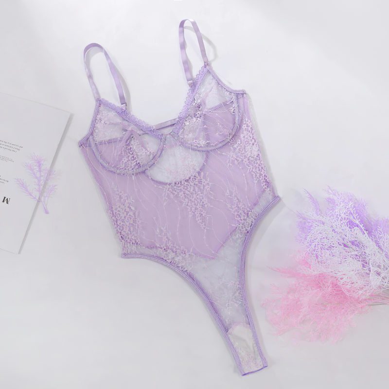 Women's Sexy Bodysuit with Lace Embroidery / Female Sheer Erotic Lingerie - EVE's SECRETS