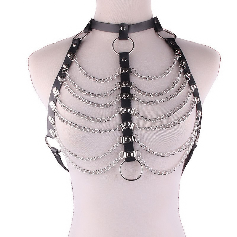 Women's Sexy Bondage in Alternative Fashion / Hollow Out Strap Necklace Body Harness with Chains - EVE's SECRETS