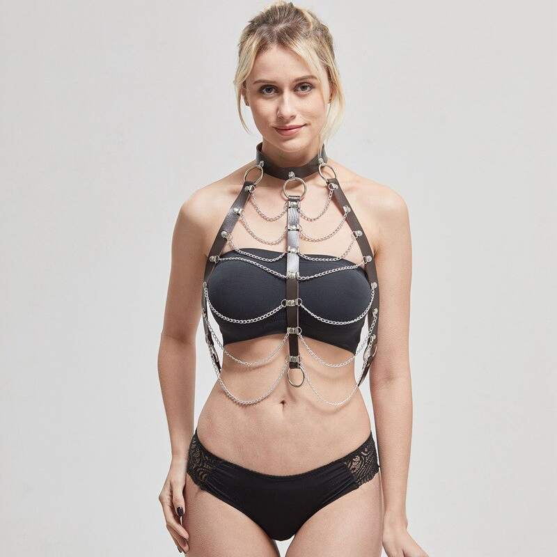 Women's Sexy Bondage in Alternative Fashion / Hollow Out Strap Necklace Body Harness with Chains - EVE's SECRETS