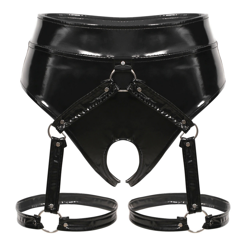 Women's Sexy Crotchless Panties with Leg Harness / BDSM Style Wet Look Lingerie - EVE's SECRETS