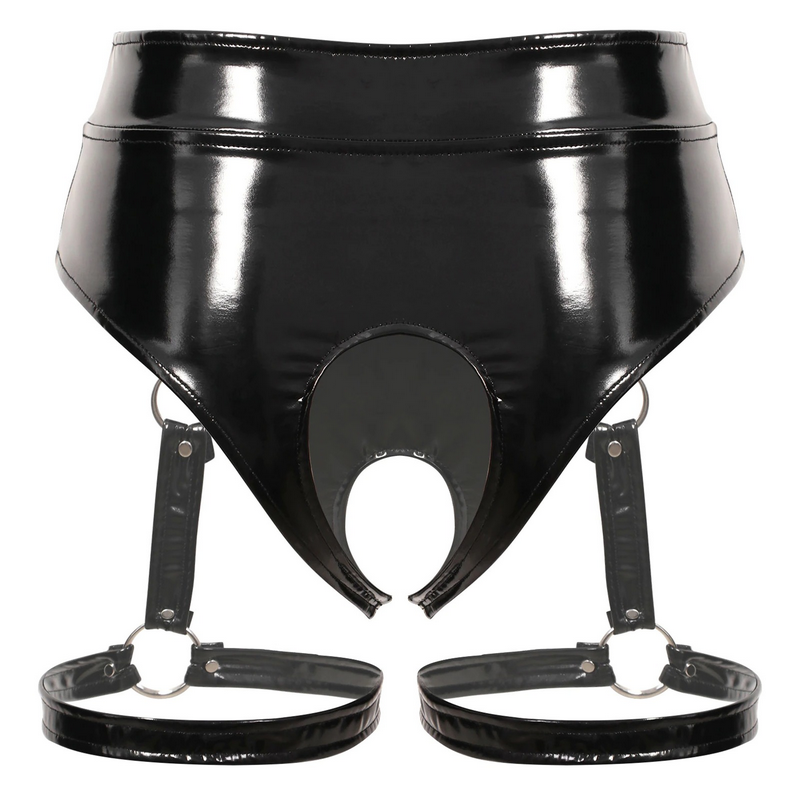 Women's Sexy Crotchless Panties with Leg Harness / BDSM Style Wet Look Lingerie - EVE's SECRETS