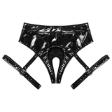 Women's Sexy Crotchless Panties with Leg Harness / BDSM Style Wet Look Lingerie - EVE's SECRETS