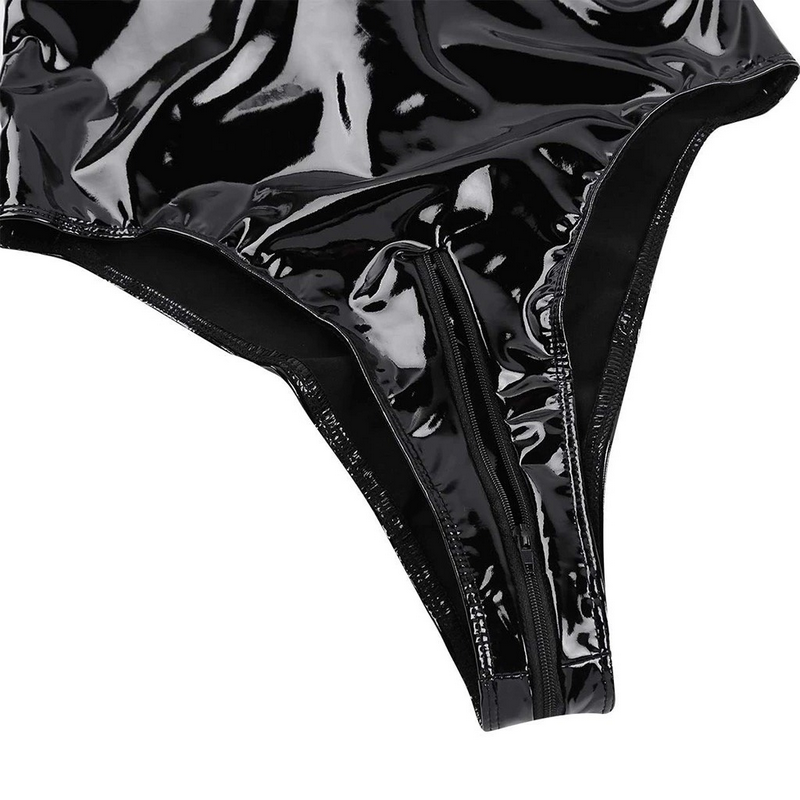 Womens Sexy Dance Bodystocking / Patent Leather Wetlook Bodycon Lingerie / High-Cut Bodysuit - EVE's SECRETS
