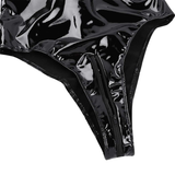 Womens Sexy Dance Bodystocking / Patent Leather Wetlook Bodycon Lingerie / High-Cut Bodysuit - EVE's SECRETS