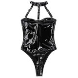 Womens Sexy Dance Bodystocking / Patent Leather Wetlook Bodycon Lingerie / High-Cut Bodysuit - EVE's SECRETS