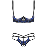 Womens Sexy Lace Lingerie Set / Exposed Breasts Underwire Bra Top with Crotchless - EVE's SECRETS