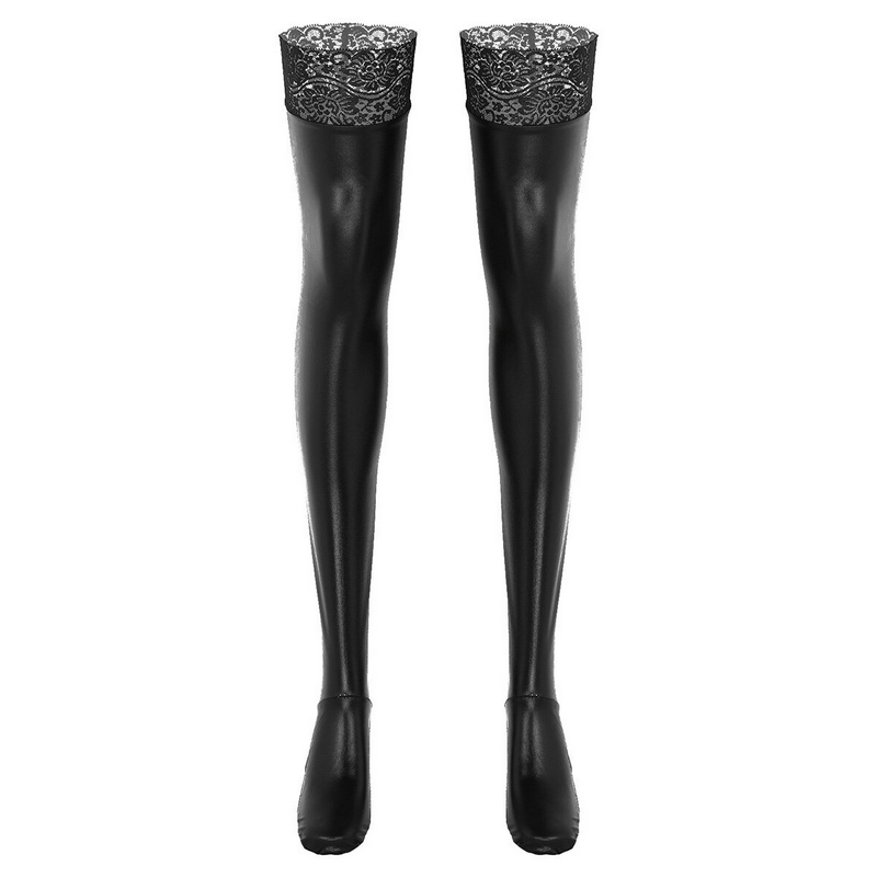 Womens Sexy Leather Stockings / Exotic Clubwear Lace Latex Parties Stockings / Stay Up Long Socks - EVE's SECRETS