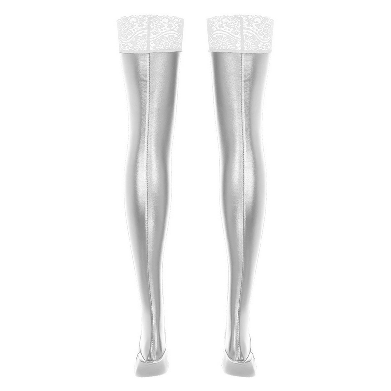 Womens Sexy Leather Stockings / Exotic Clubwear Lace Latex Parties Stockings / Stay Up Long Socks - EVE's SECRETS