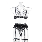 Women's Sexy Lingerie Underwear with Feather / Exotic Lace Female Apparel with Garters and Bra Set - EVE's SECRETS