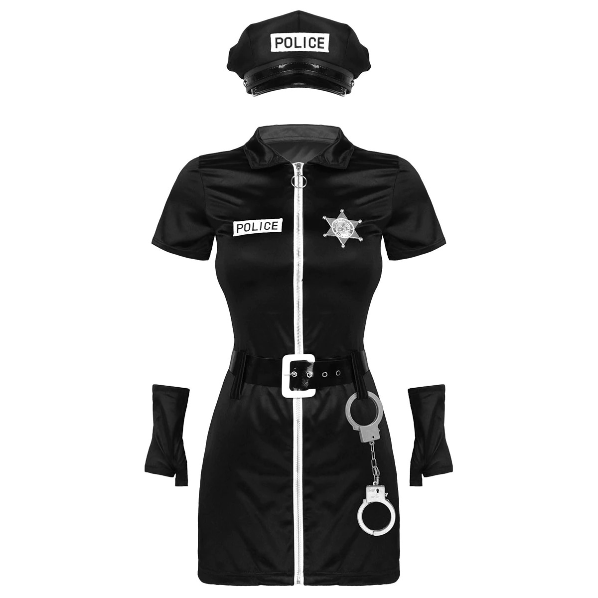 Women's Sexy Police Officer Cosplay Costume / Mini Dress with Hat and Badge Cuffs - EVE's SECRETS