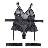Women's Sexy Polka Dot Bodysuit with Belt and Leg Harness / Sheer Tempting Erotic Outfits - EVE's SECRETS