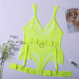 Women's Sexy Polka Dot Bodysuit with Belt and Leg Harness / Sheer Tempting Erotic Outfits - EVE's SECRETS