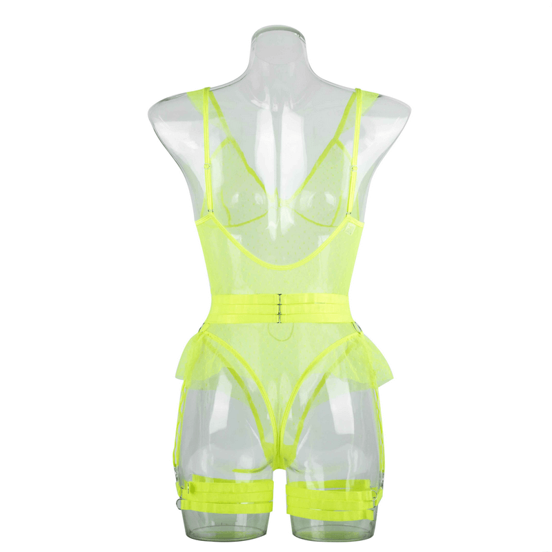 Women's Sexy Polka Dot Bodysuit with Belt and Leg Harness / Sheer Tempting Erotic Outfits - EVE's SECRETS