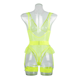 Women's Sexy Polka Dot Bodysuit with Belt and Leg Harness / Sheer Tempting Erotic Outfits - EVE's SECRETS